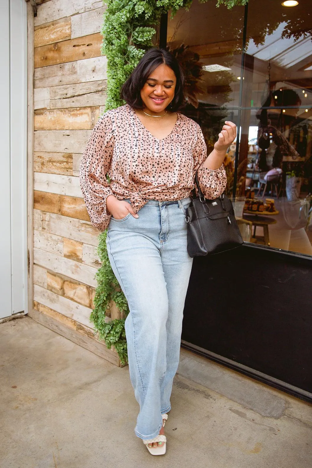 Hazel Blues® | Vivian Satin Blouse in Rose Gold