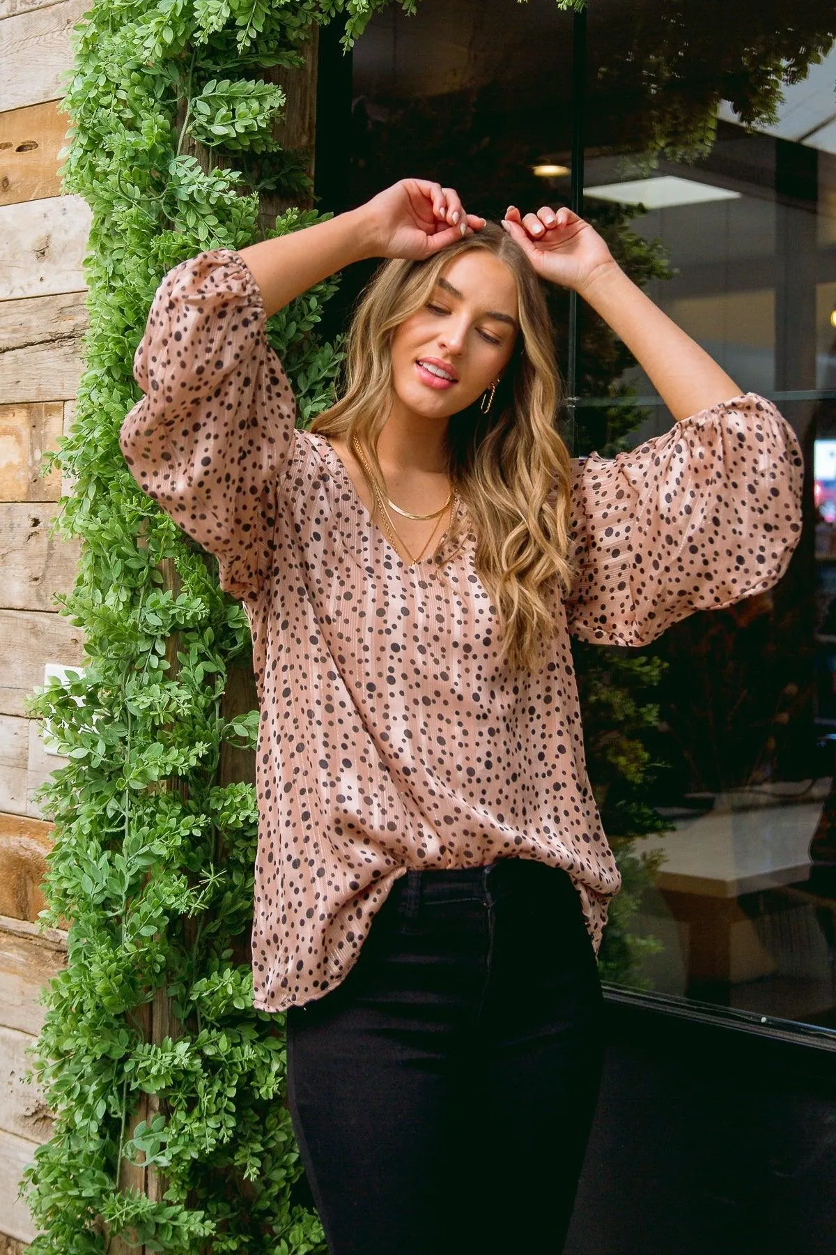 Hazel Blues® | Vivian Satin Blouse in Rose Gold