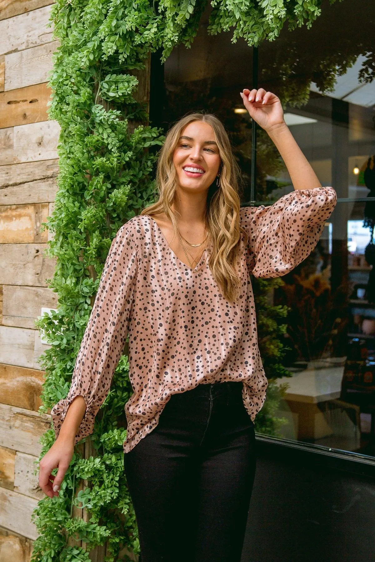 Hazel Blues® | Vivian Satin Blouse in Rose Gold