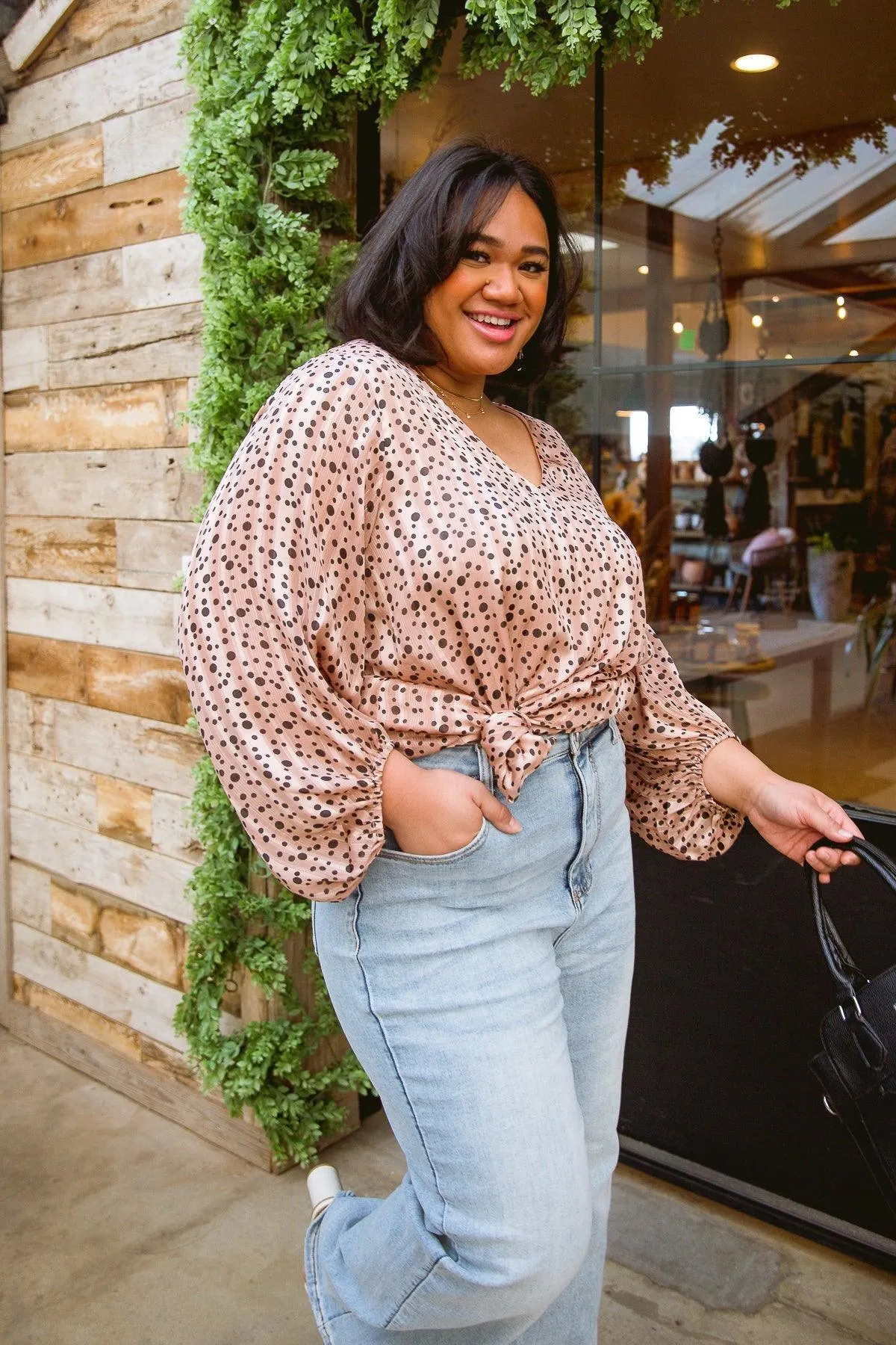 Hazel Blues® | Vivian Satin Blouse in Rose Gold