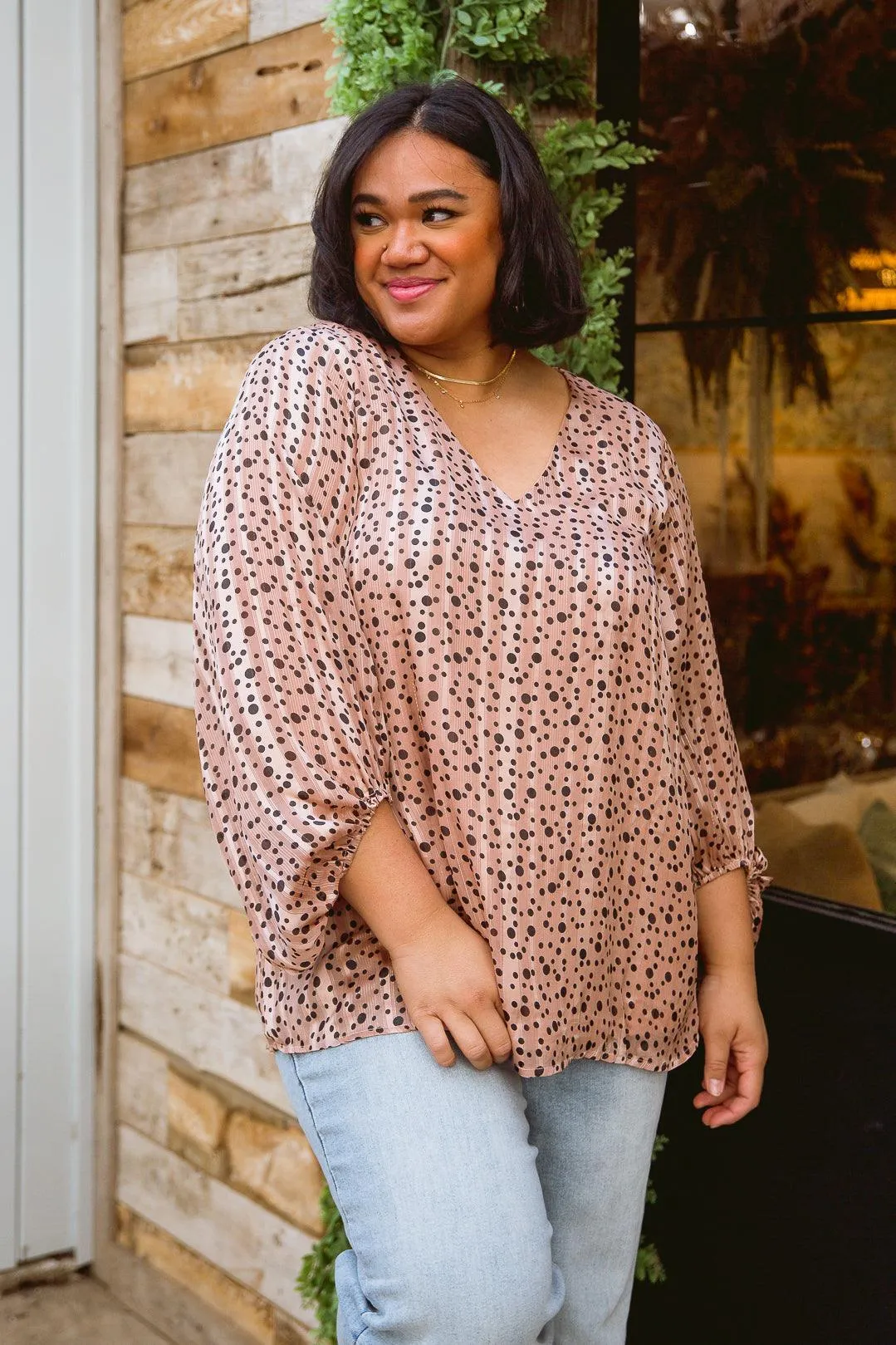 Hazel Blues® | Vivian Satin Blouse in Rose Gold