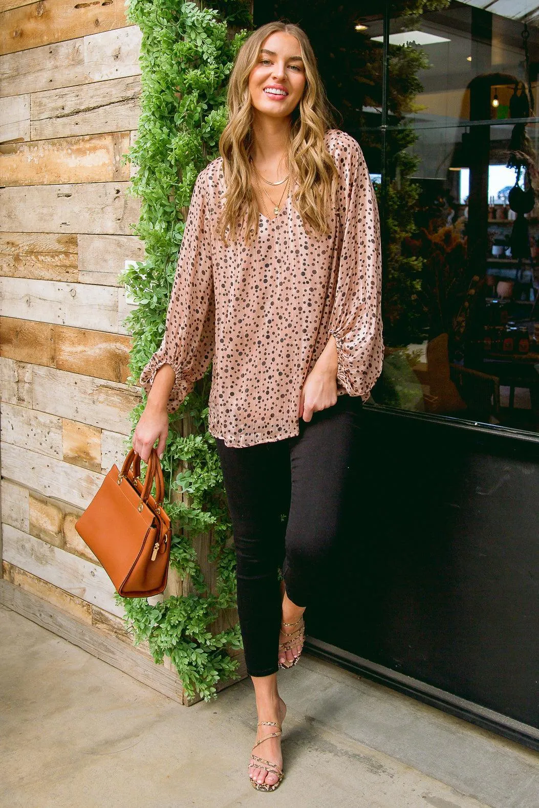 Hazel Blues® | Vivian Satin Blouse in Rose Gold