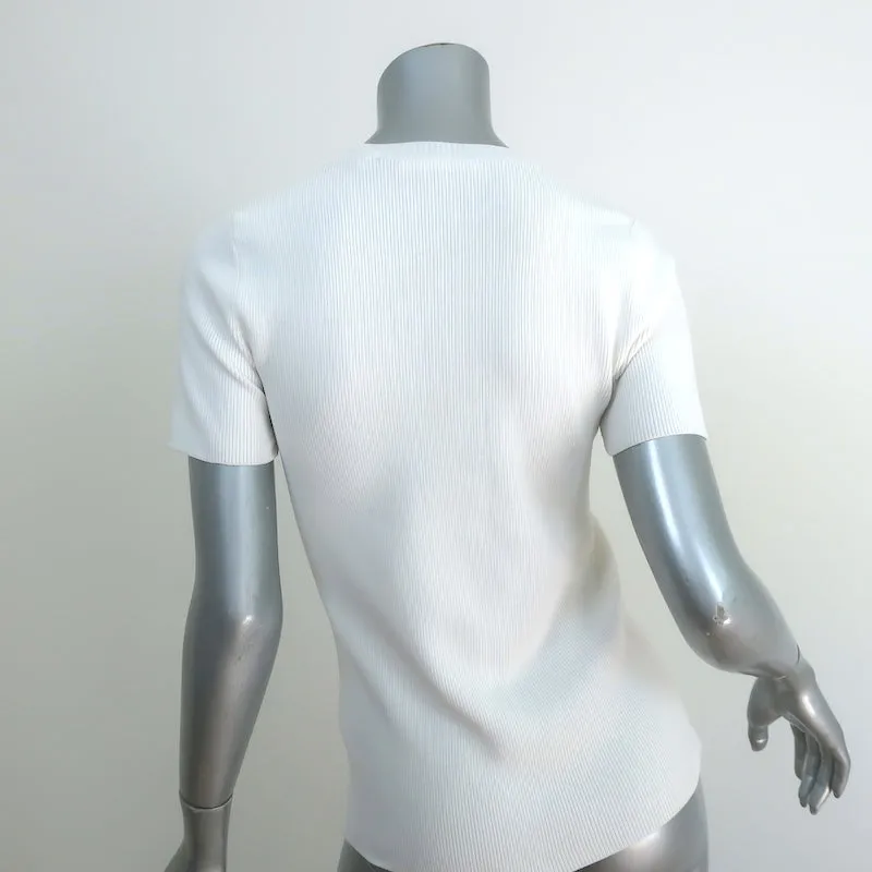 Helmut Lang Quarter Zip Tee White Ribbed Knit Size Medium Short Sleeve Top