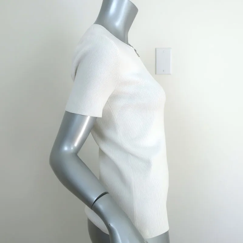 Helmut Lang Quarter Zip Tee White Ribbed Knit Size Medium Short Sleeve Top