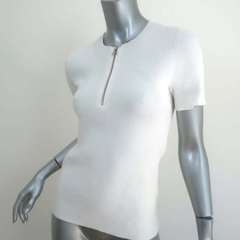 Helmut Lang Quarter Zip Tee White Ribbed Knit Size Medium Short Sleeve Top