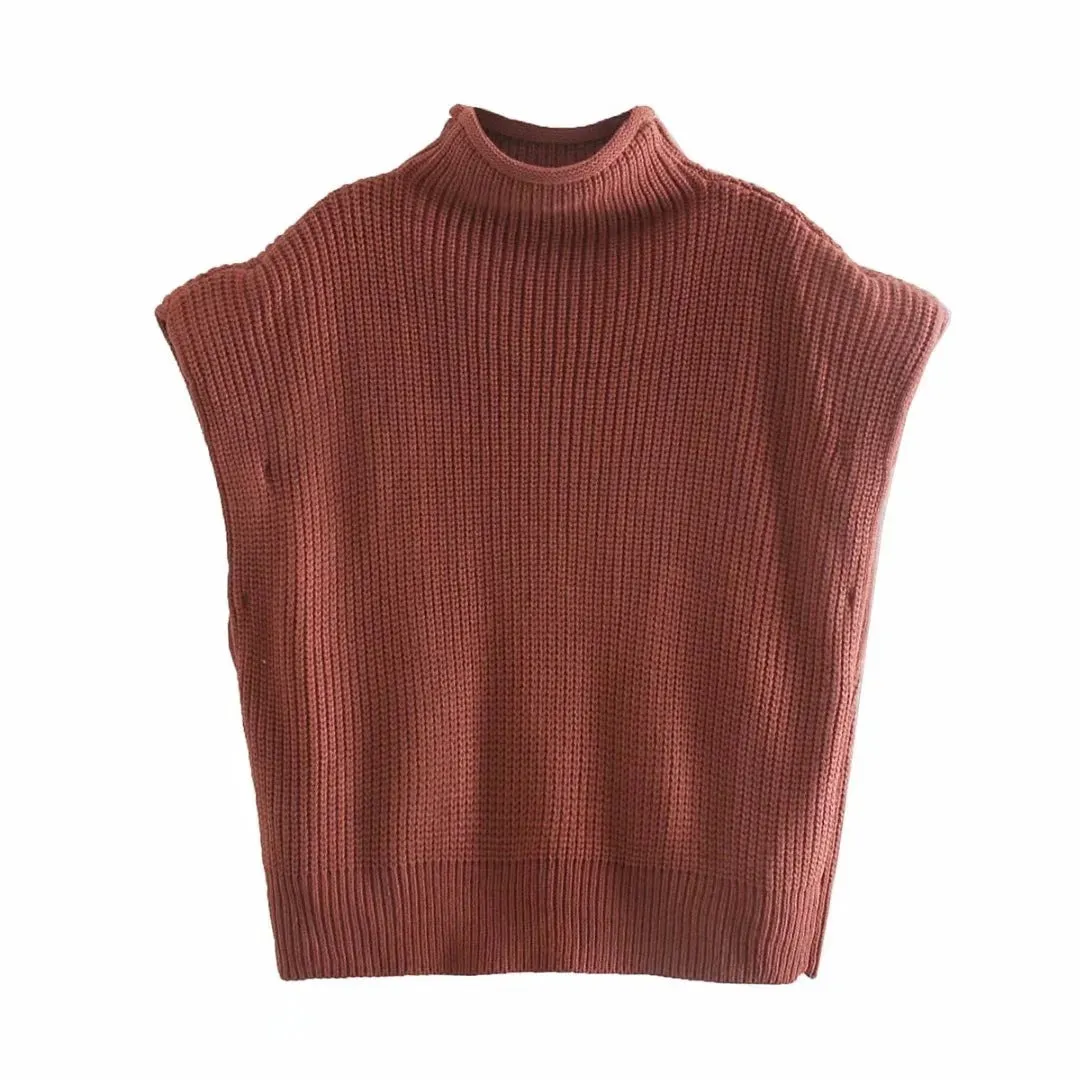 High-collared Shoulder Padded Pads Sleeveless Sweater