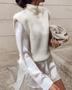 High-collared Shoulder Padded Pads Sleeveless Sweater