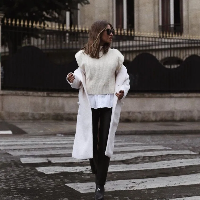 High-collared Shoulder Padded Pads Sleeveless Sweater