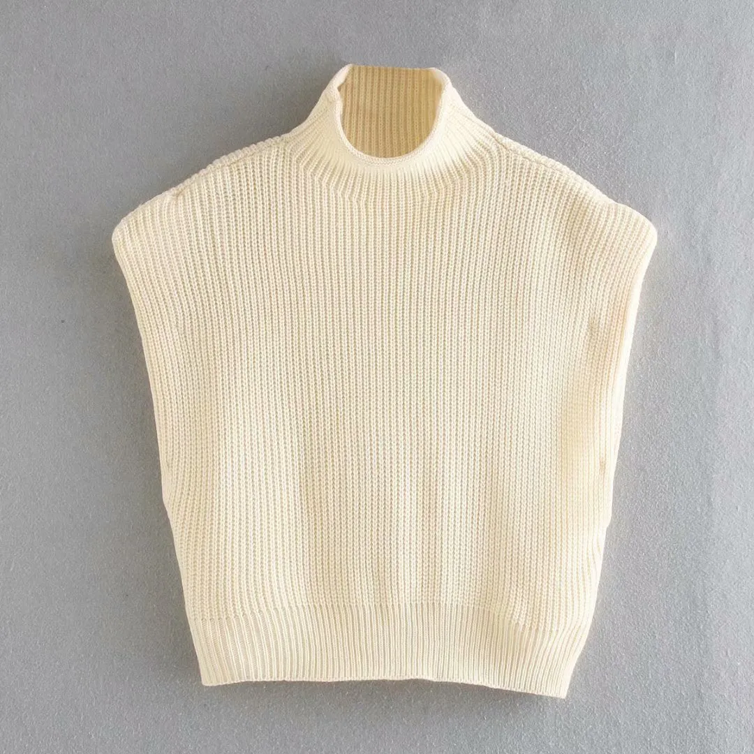 High-collared Shoulder Padded Pads Sleeveless Sweater
