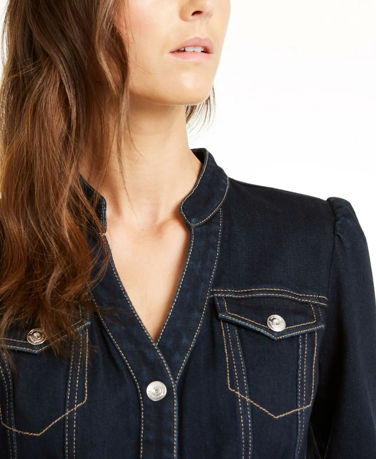 INC International Concepts Women's Belted 3/4 Sleeve Denim Shirt Dress