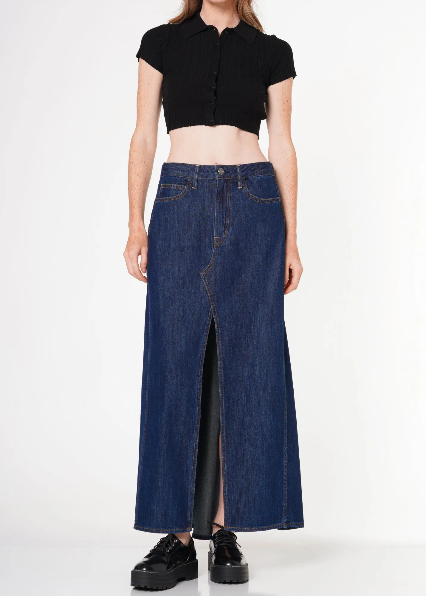 Jackie Slit Denim Maxi Skirt