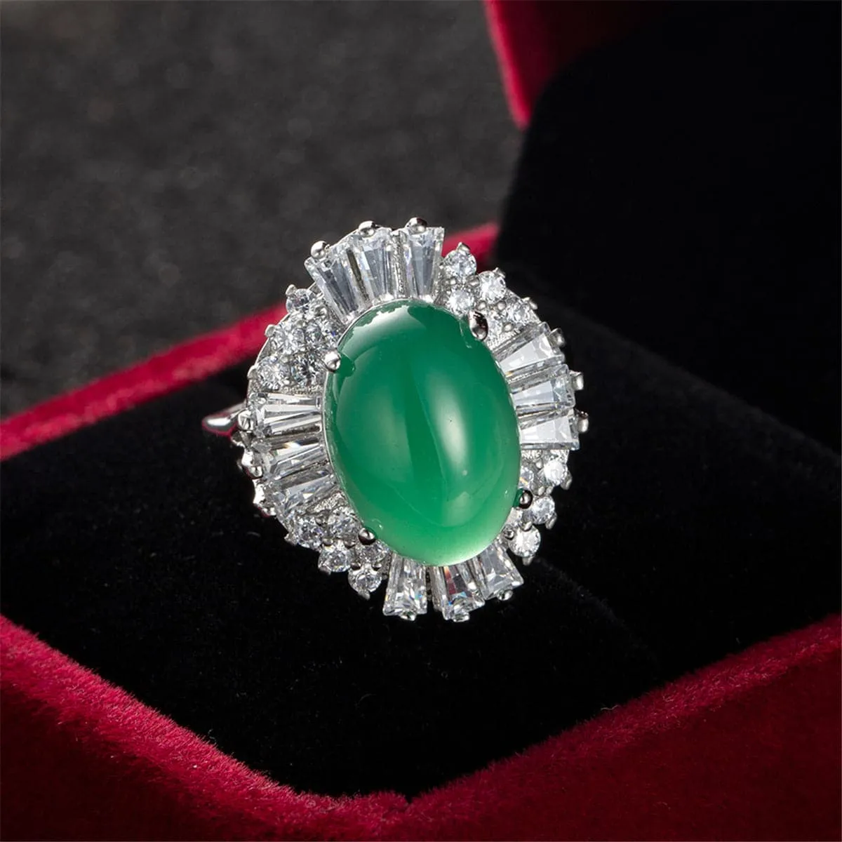 Jade & Cubic Zirconia Botany Ring