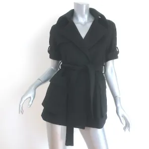 Jenni Kayne Short Sleeve Trench Coat Black Wool Size 0 Belted Jacket