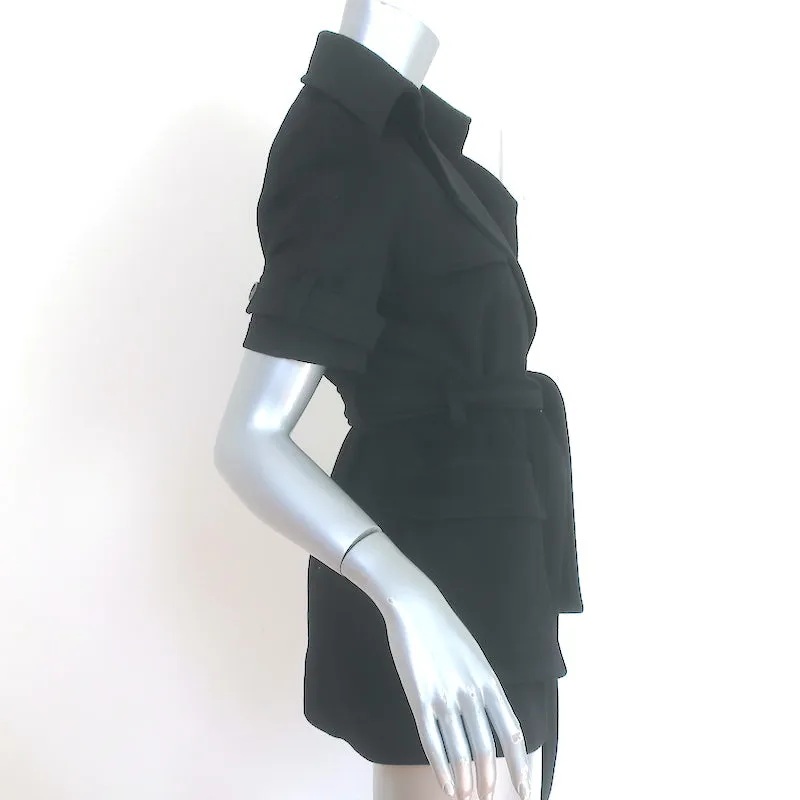 Jenni Kayne Short Sleeve Trench Coat Black Wool Size 0 Belted Jacket