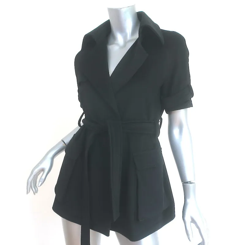 Jenni Kayne Short Sleeve Trench Coat Black Wool Size 0 Belted Jacket