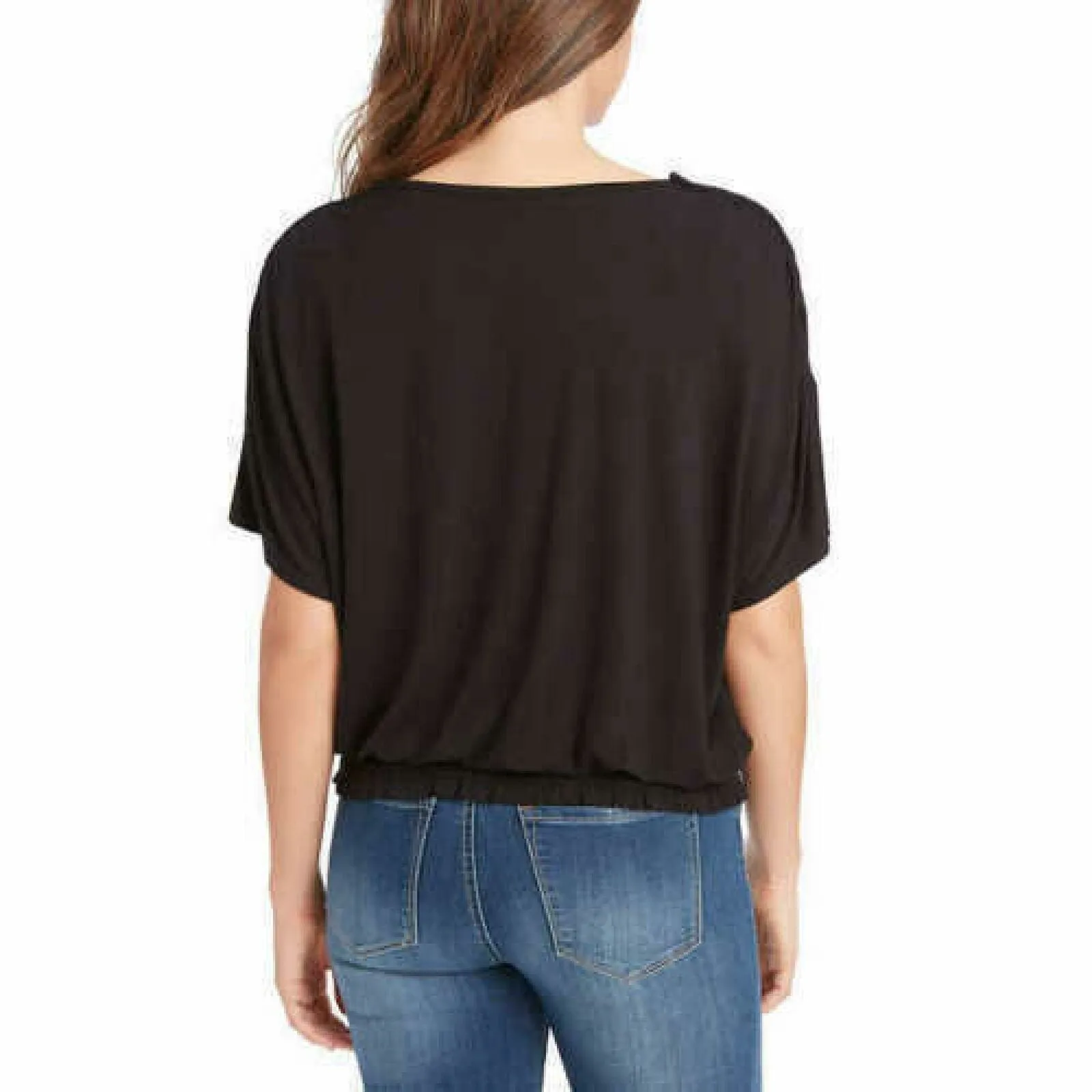Jessica Simpson Women's Esther Ruched Bottom Short Sleeve T-Shirt Black Large