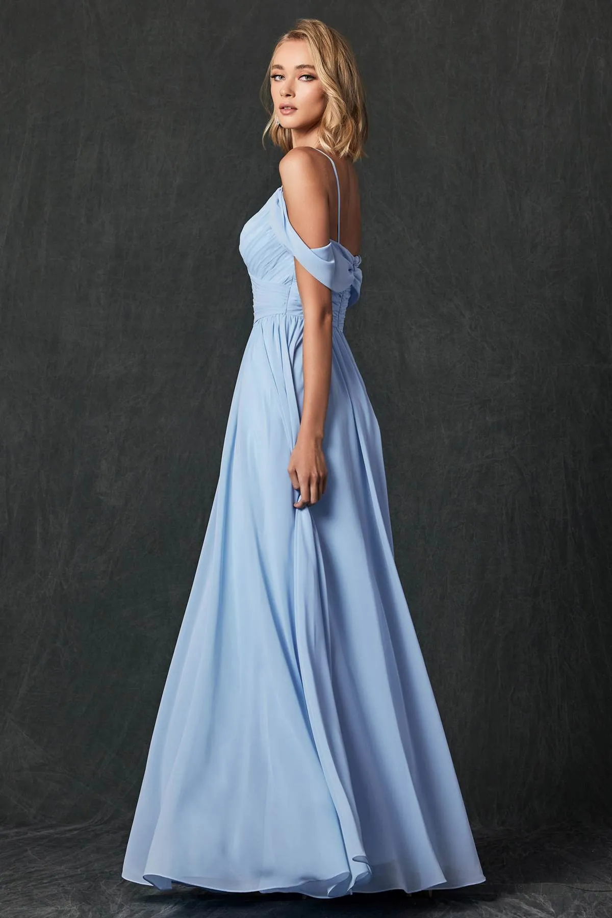 Juliet 262 Pleated Off the Shoulder Formal Dress