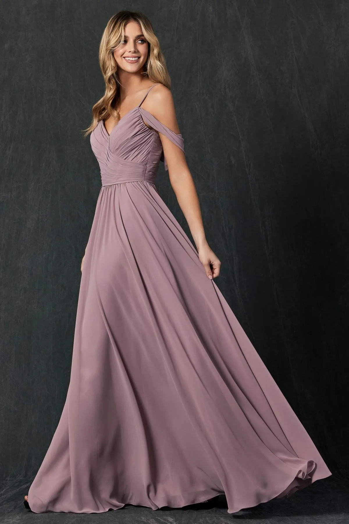 Juliet 262 Pleated Off the Shoulder Formal Dress