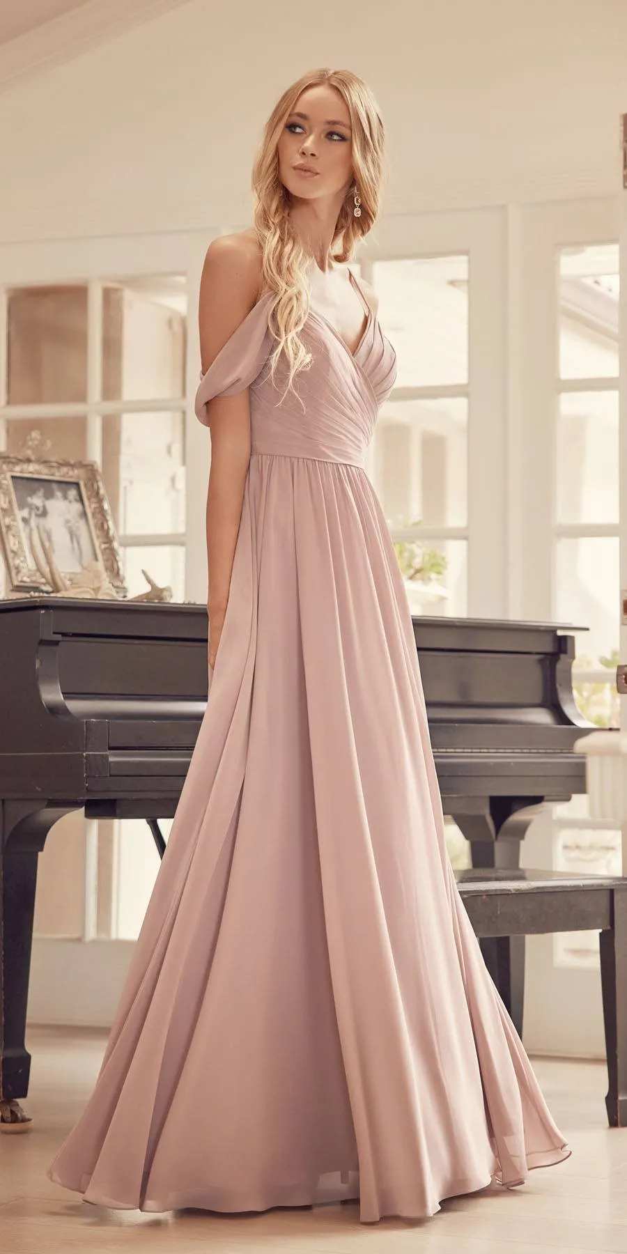 Juliet 262 Pleated Off the Shoulder Formal Dress
