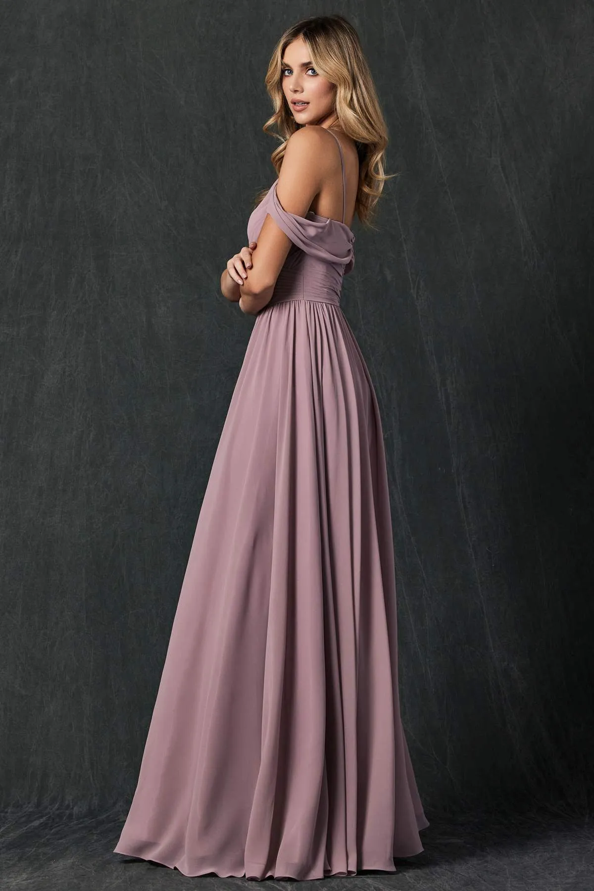 Juliet 262 Pleated Off the Shoulder Formal Dress