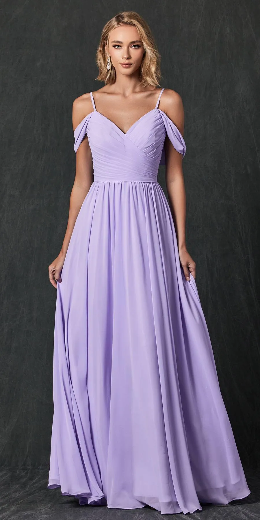 Juliet 262 Pleated Off the Shoulder Formal Dress