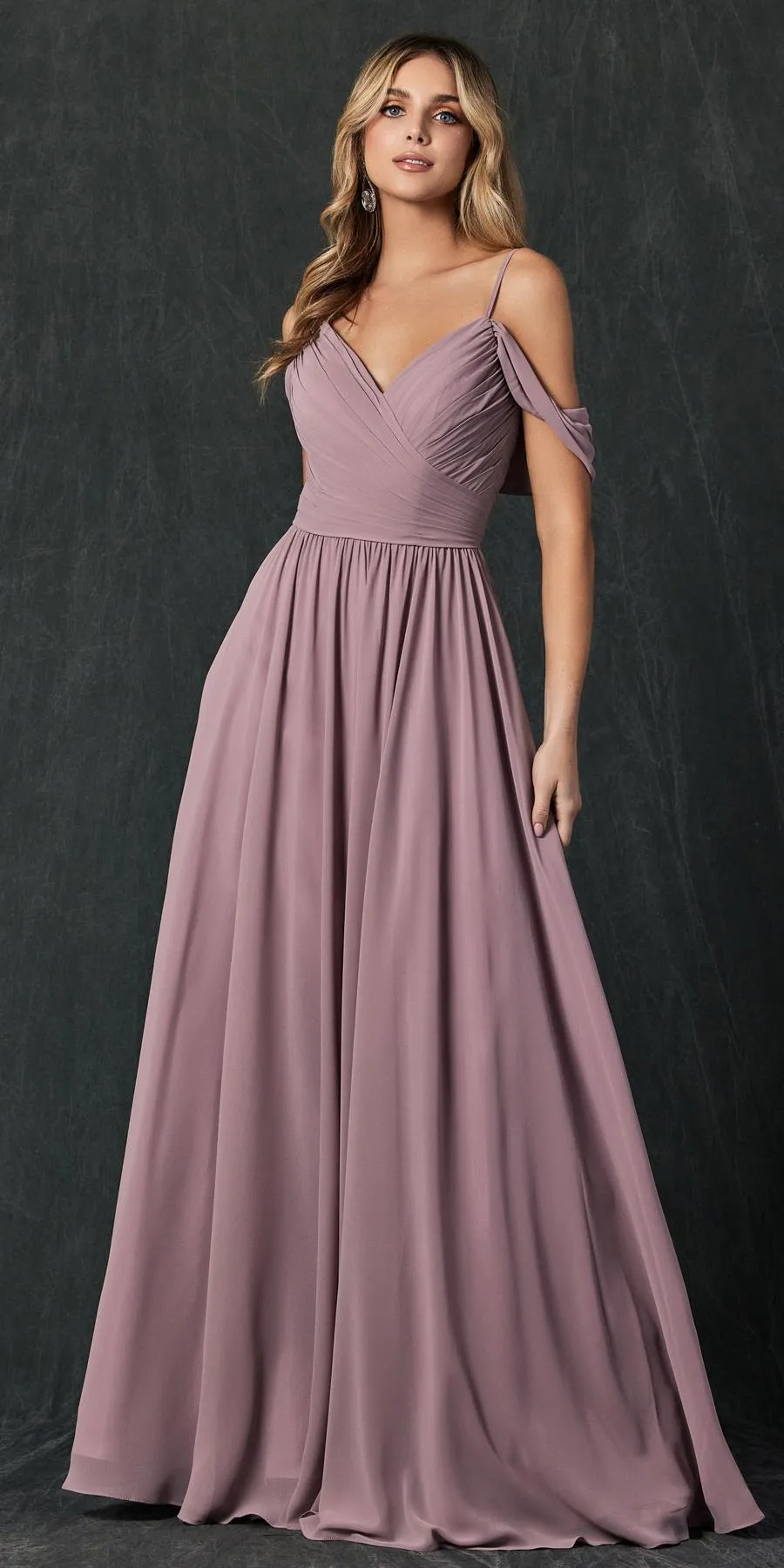 Juliet 262 Pleated Off the Shoulder Formal Dress