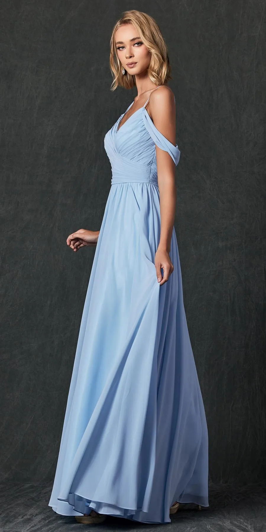 Juliet 262 Pleated Off the Shoulder Formal Dress