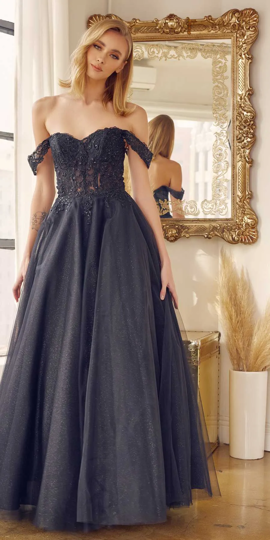 Juliet 280 Off the Shoulder Embroidered Tulle Ball Gown