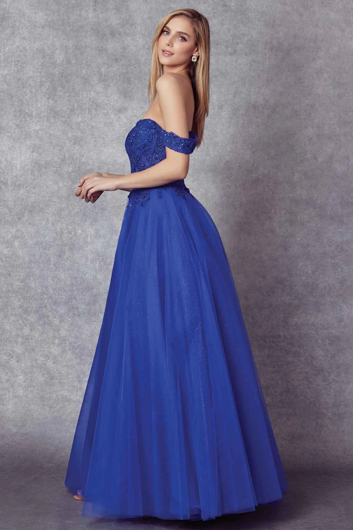 Juliet 280 Off the Shoulder Embroidered Tulle Ball Gown