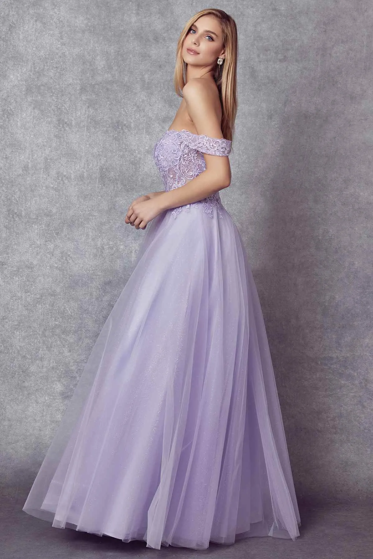 Juliet 280 Off the Shoulder Embroidered Tulle Ball Gown