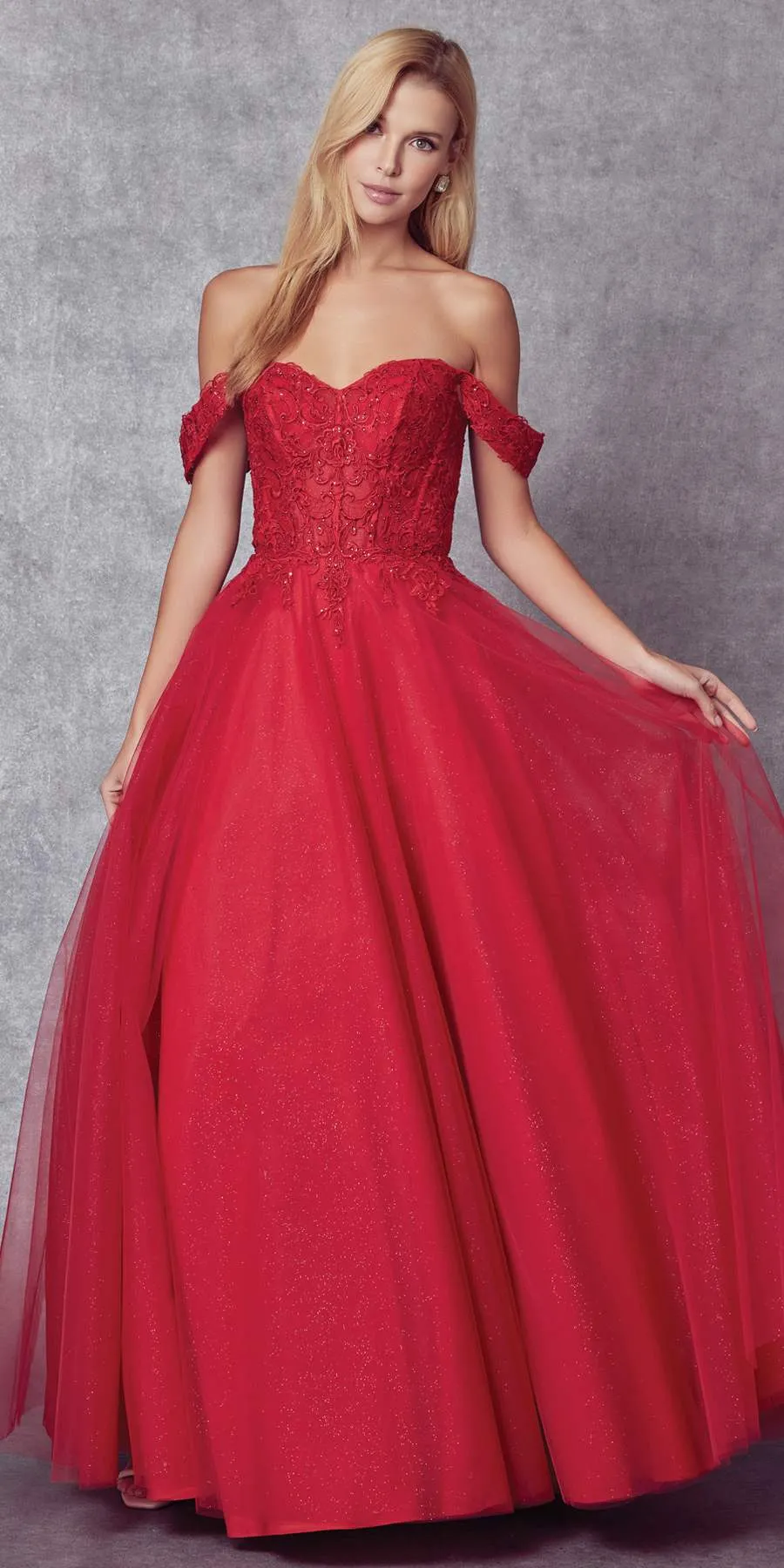 Juliet 280 Off the Shoulder Embroidered Tulle Ball Gown