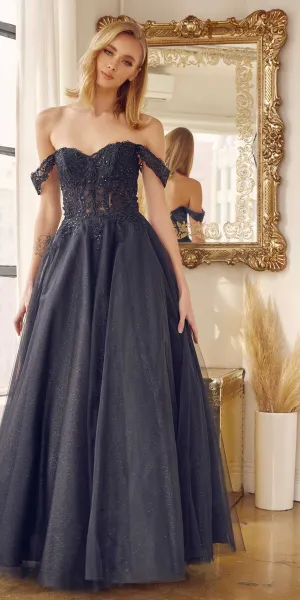 Juliet 280 Off the Shoulder Embroidered Tulle Ball Gown