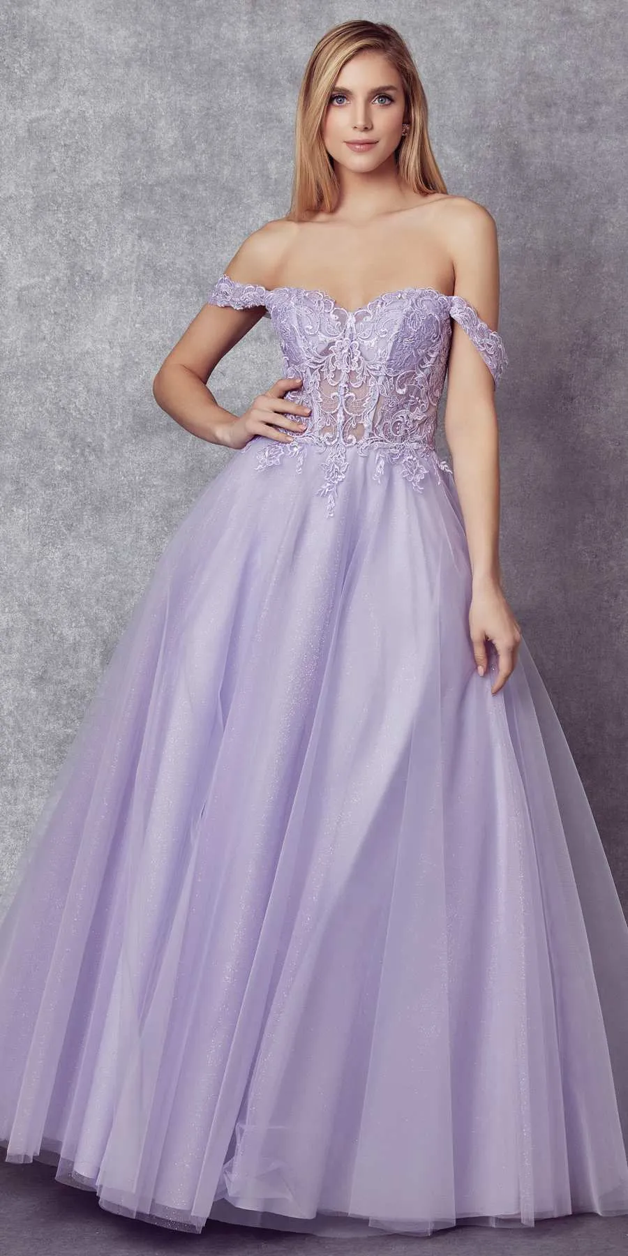 Juliet 280 Off the Shoulder Embroidered Tulle Ball Gown