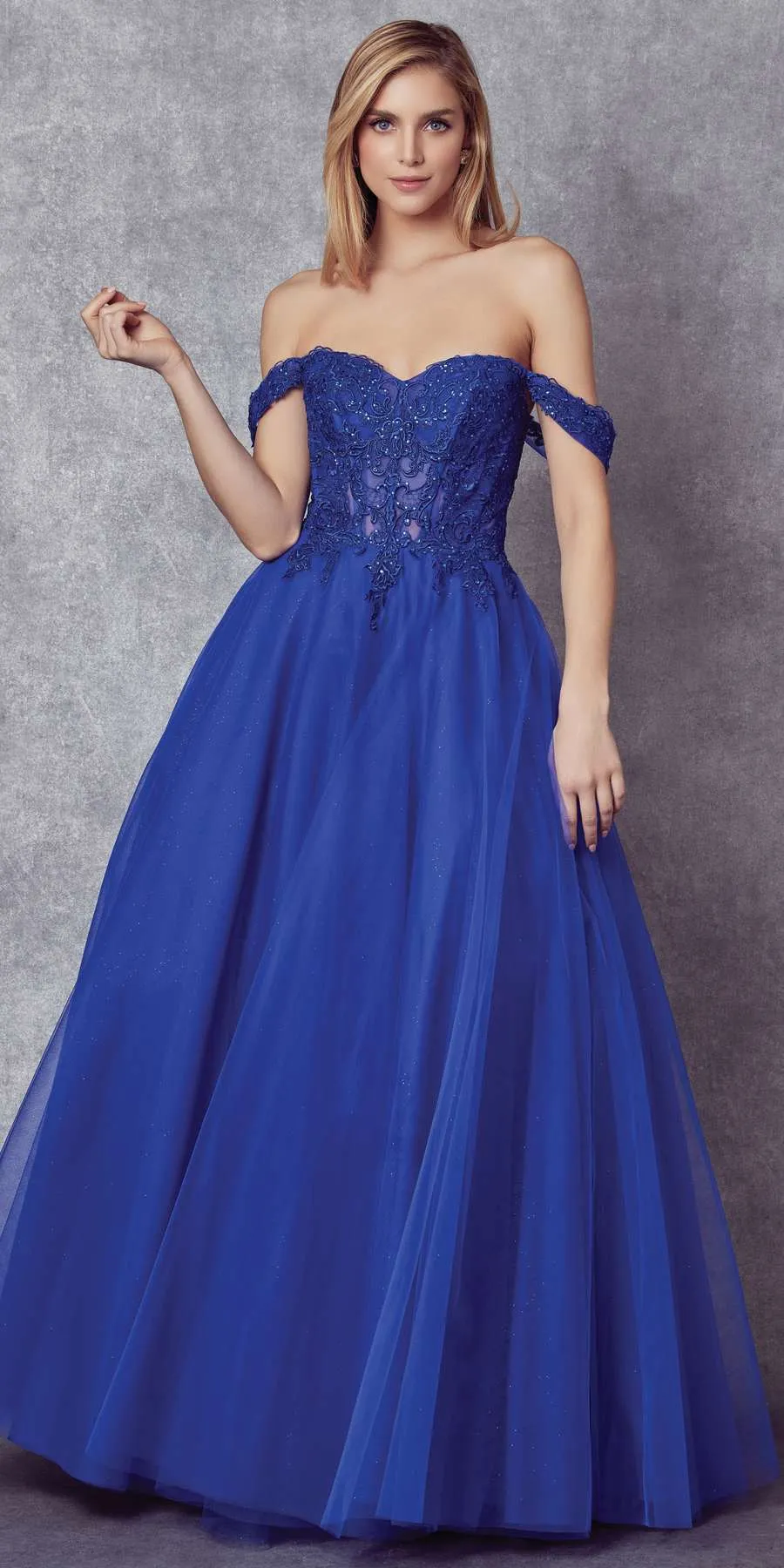 Juliet 280 Off the Shoulder Embroidered Tulle Ball Gown