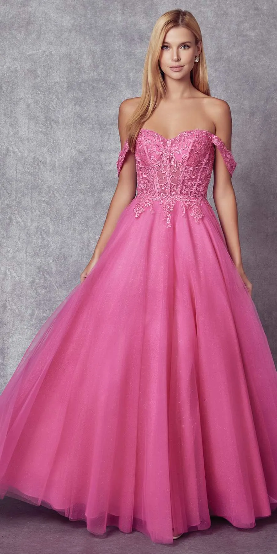 Juliet 280 Off the Shoulder Embroidered Tulle Ball Gown