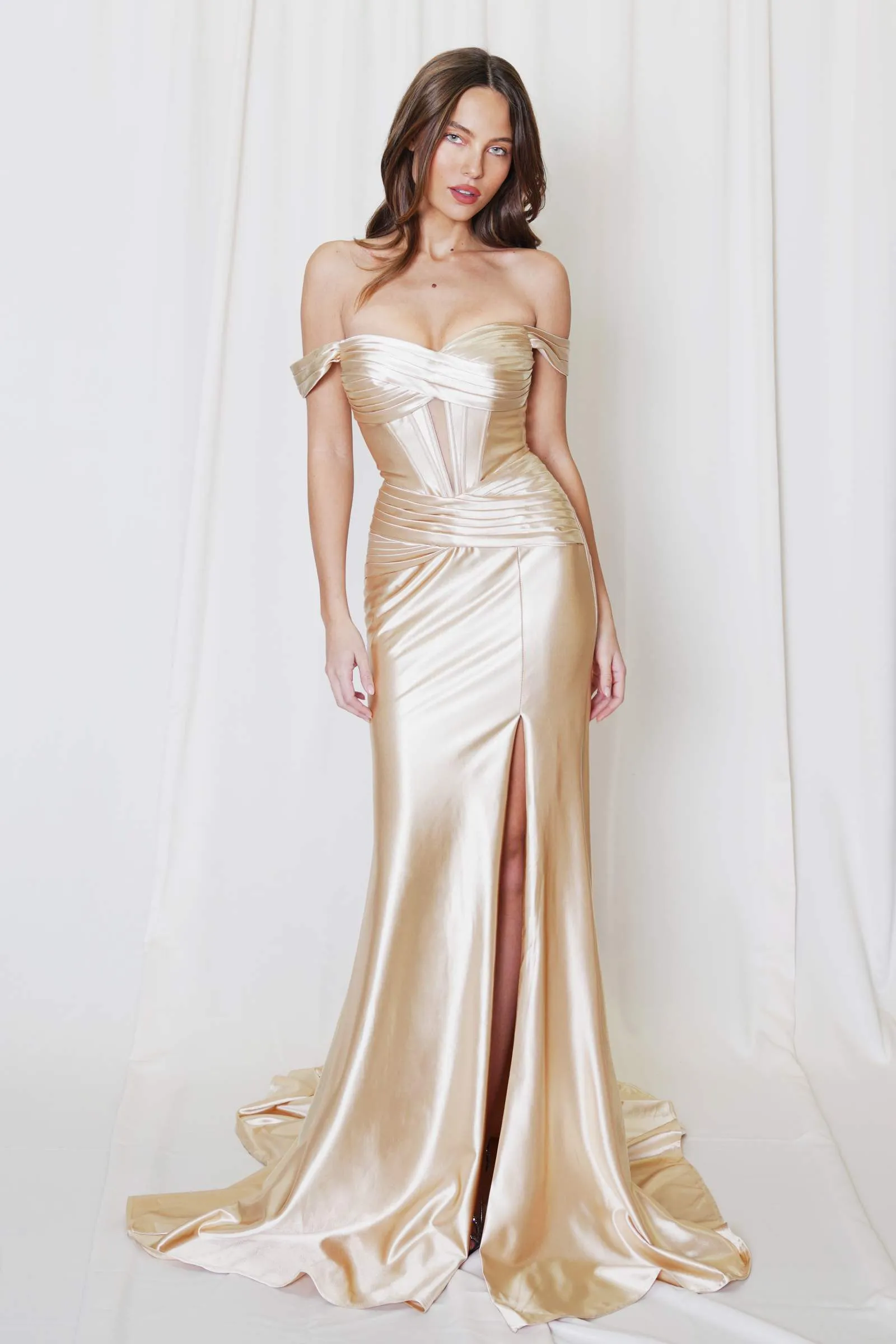 Juno M1043 Dress Off the Shoulder Satin Gown
