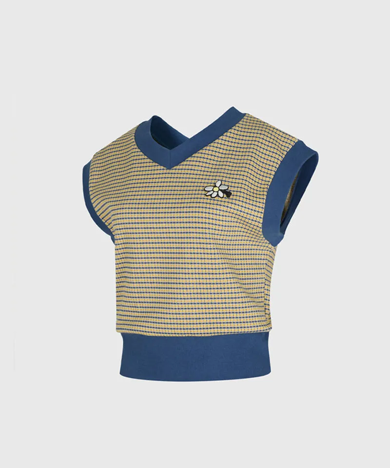 KANDINI Jacquard V-Neck Vest - Yellow(Blue)