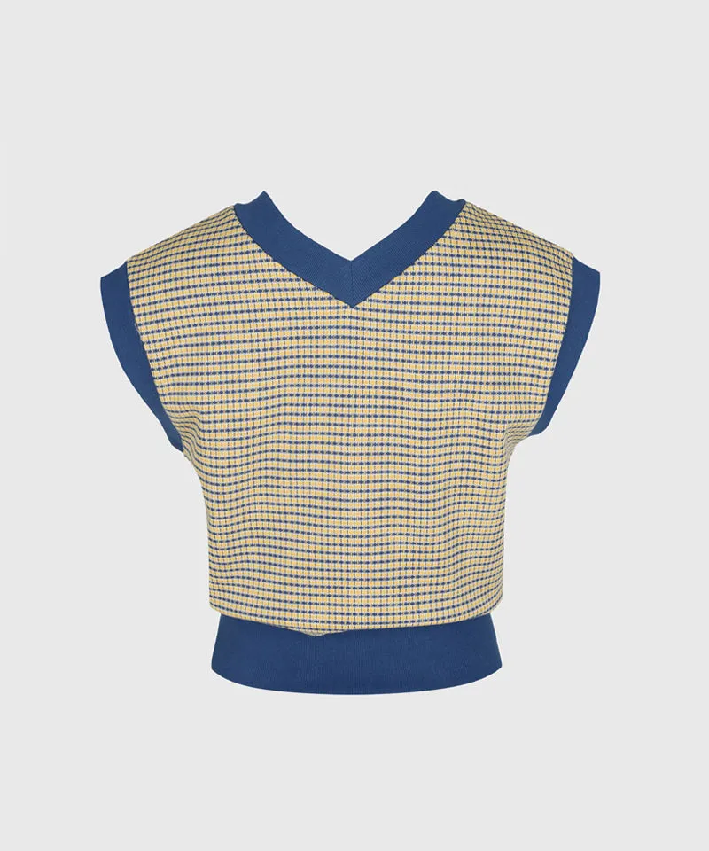 KANDINI Jacquard V-Neck Vest - Yellow(Blue)