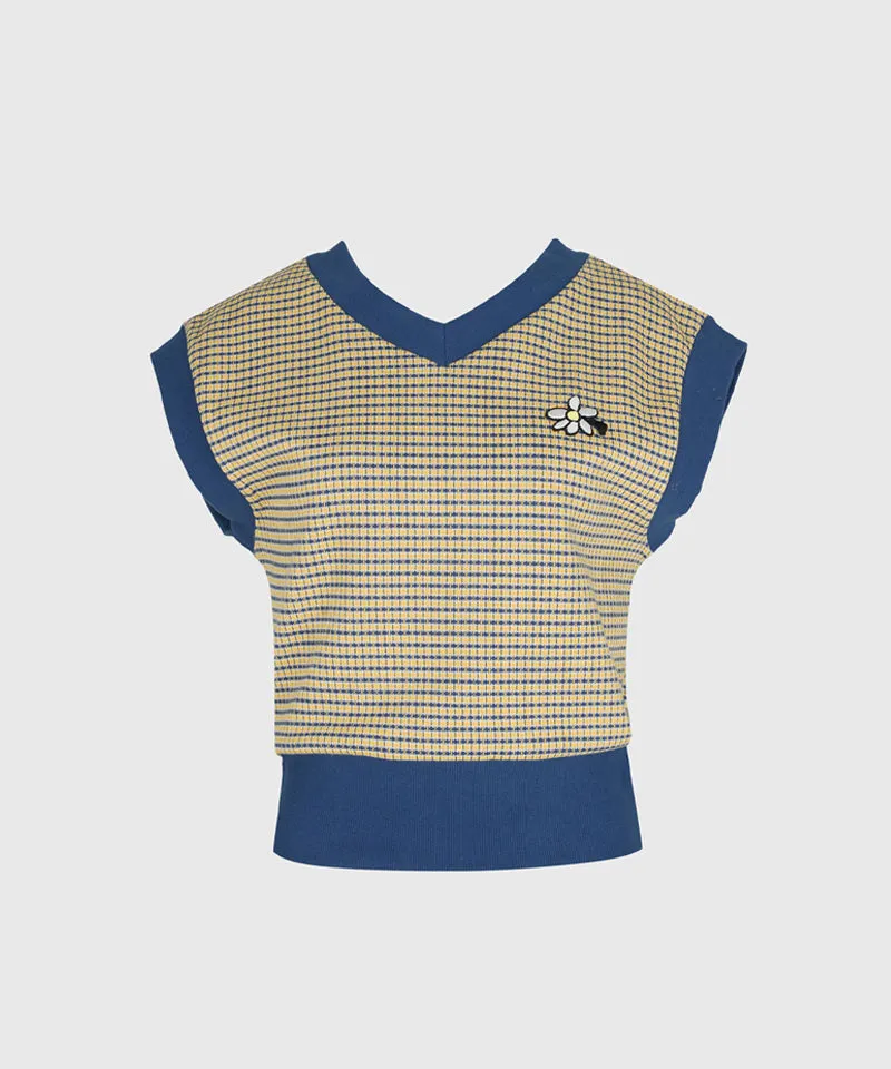 KANDINI Jacquard V-Neck Vest - Yellow(Blue)