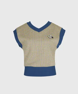 KANDINI Jacquard V-Neck Vest - Yellow(Blue)