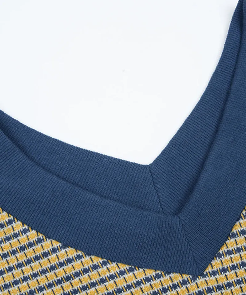 KANDINI Jacquard V-Neck Vest - Yellow(Blue)