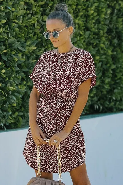 Leopard Dotted Waist Tie T-shirt Dress