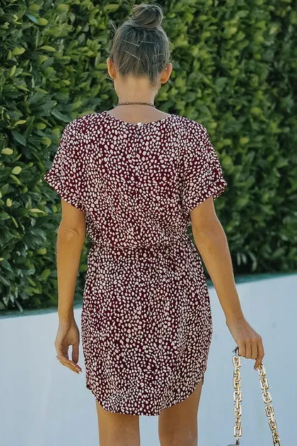 Leopard Dotted Waist Tie T-shirt Dress