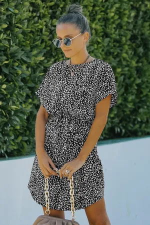 Leopard Dotted Waist Tie T-shirt Dress