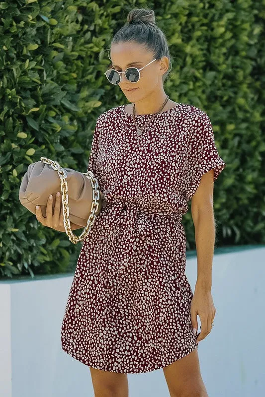 Leopard Dotted Waist Tie T-shirt Dress