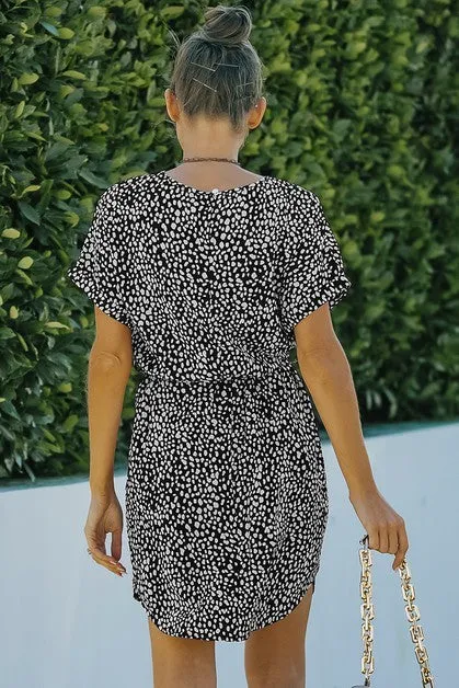 Leopard Dotted Waist Tie T-shirt Dress