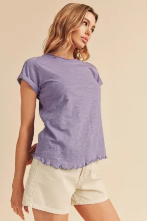 Lettuce Edge Round Neck Short Sleeve Lilac T-Shirt