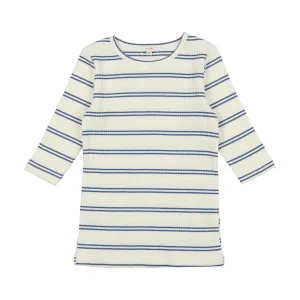 Lil Legs Big Girls T-Shirt Three Quarter Sleeve - White/Royal Blue Stripe