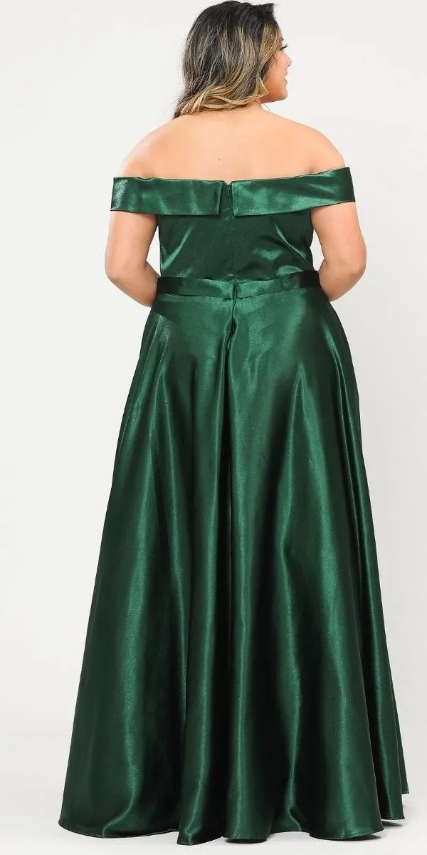 Lindas W1058 Off the Shoulder Floor Length Shinny Dress with Pocket