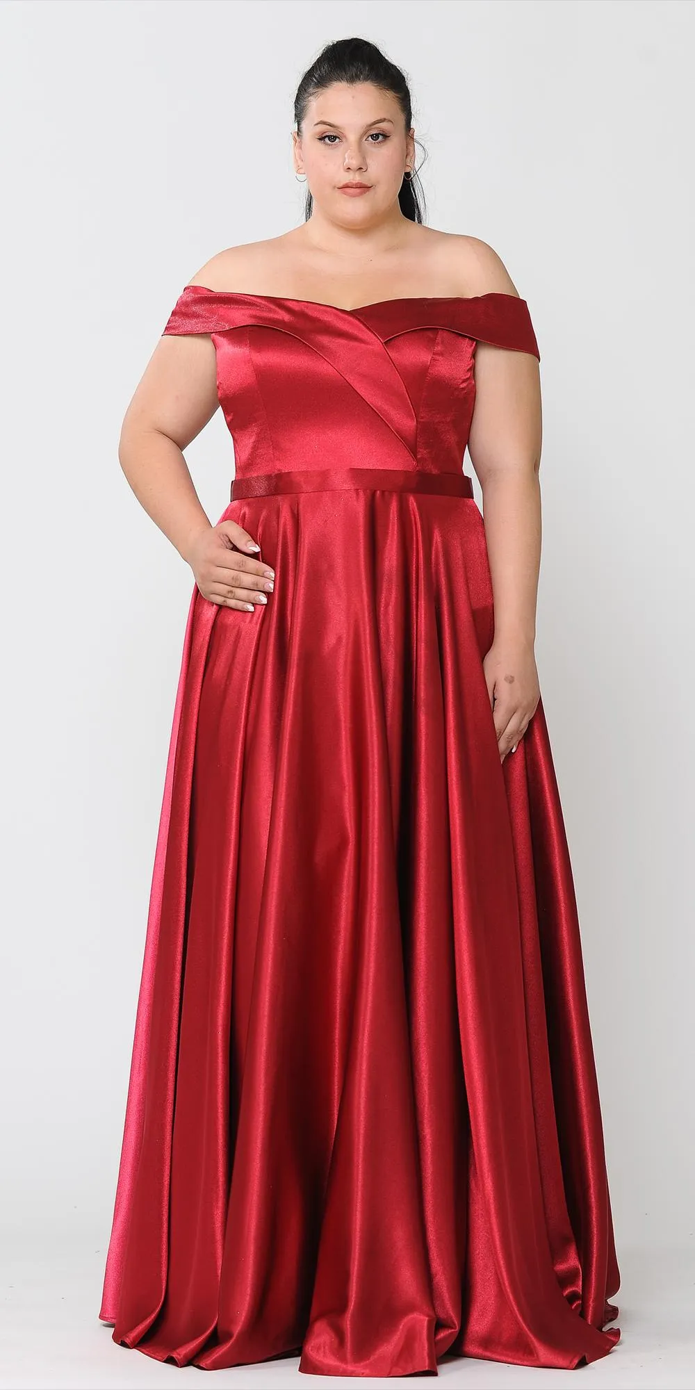 Lindas W1058 Off the Shoulder Floor Length Shinny Dress with Pocket